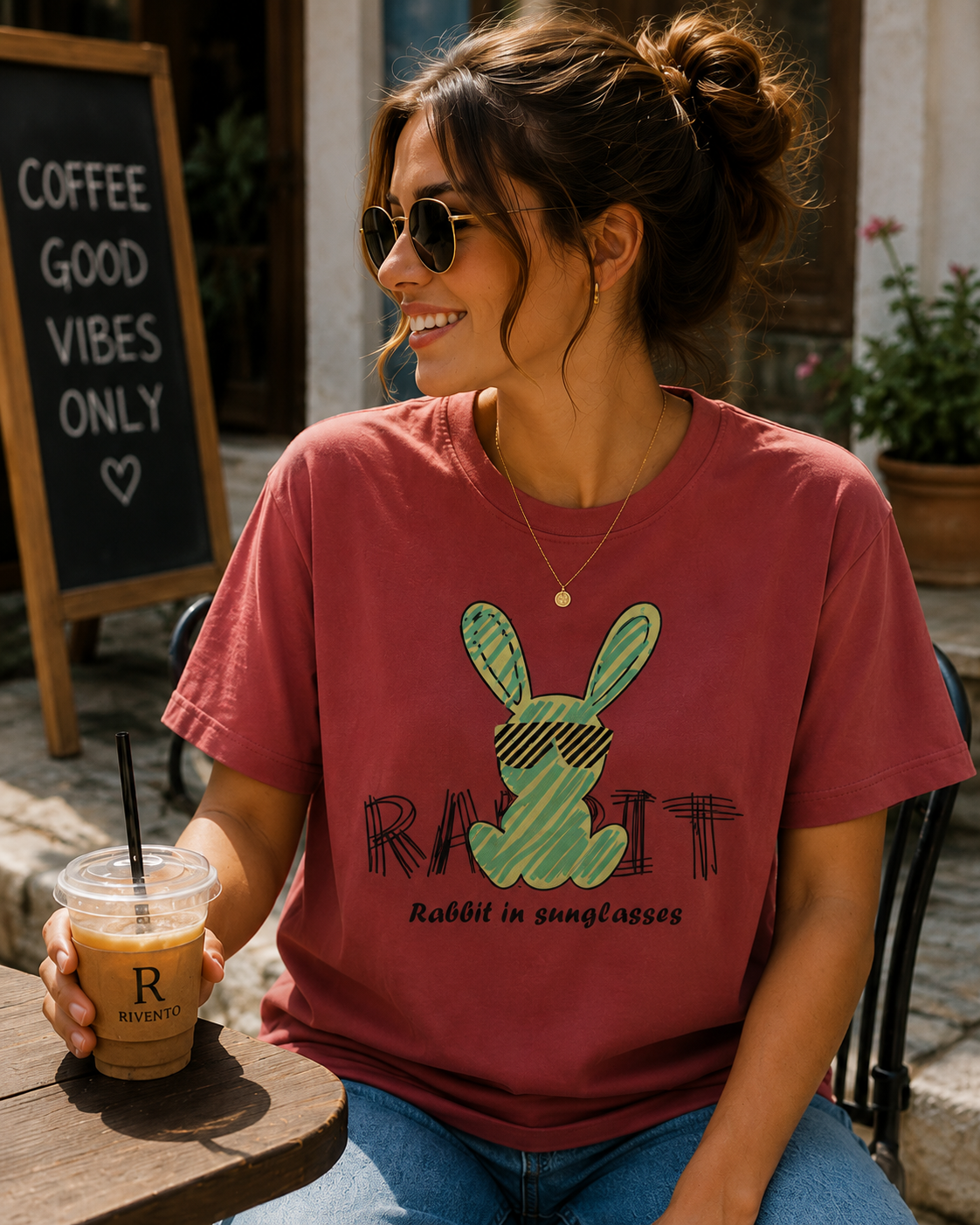 Women Cool Rabbit Cartoon Printed T-Shirt