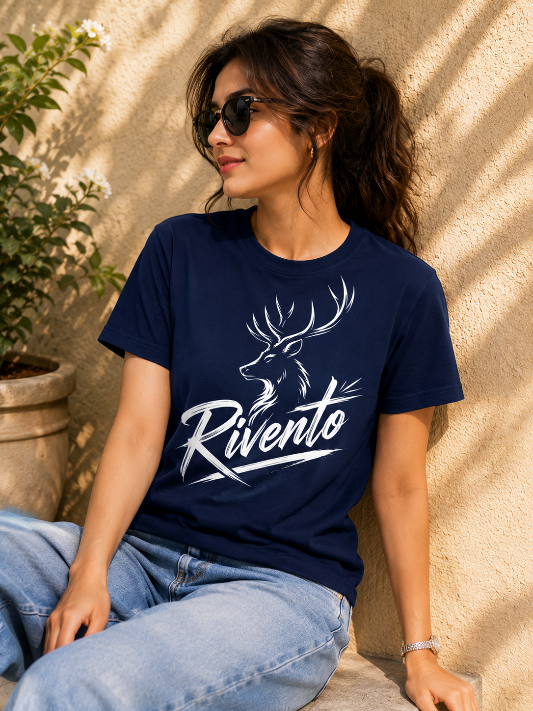 Rivento Deer Emblem Graphic Women T-Shirt