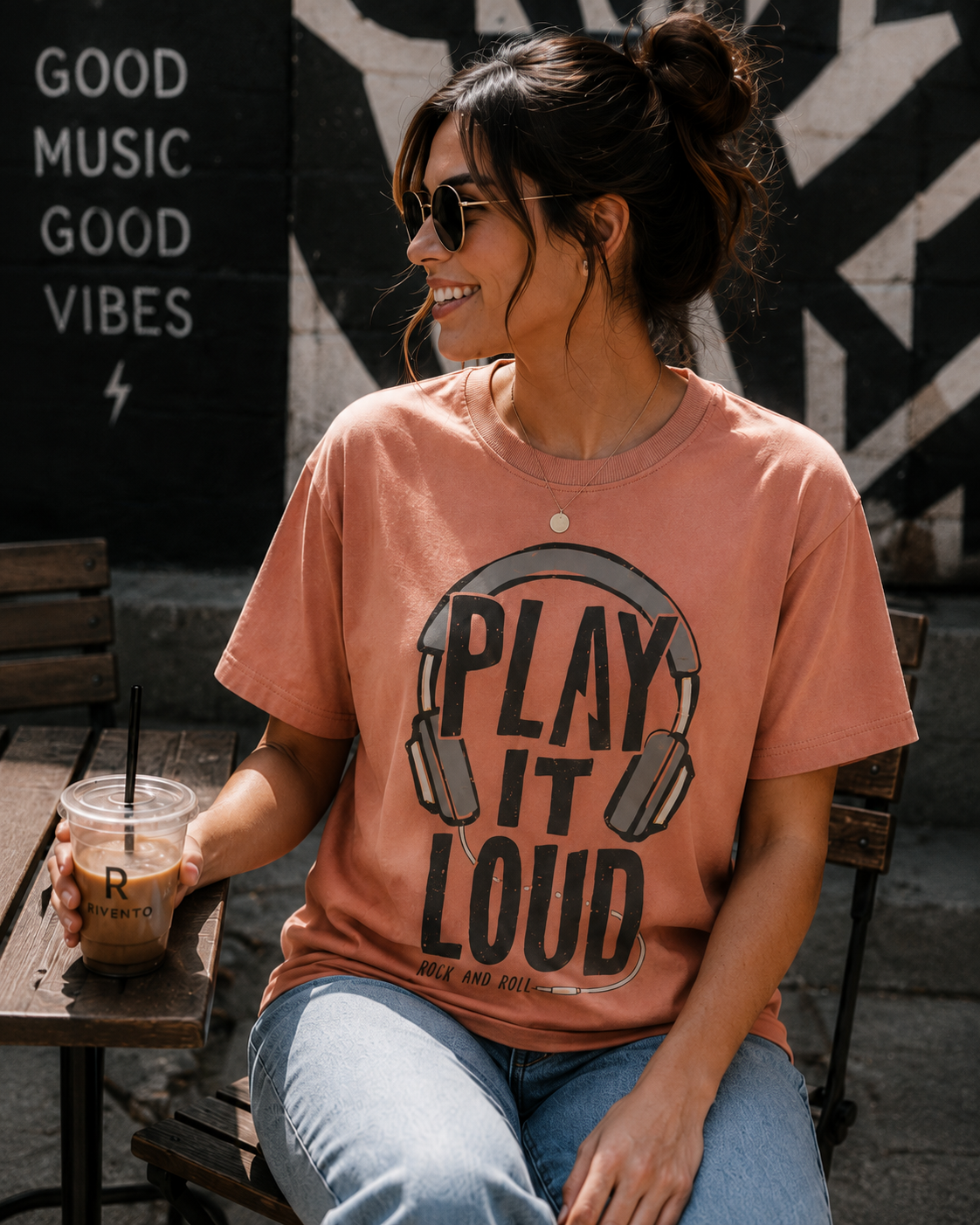 Women Rock And Roll Headphones Casual T-Shirt