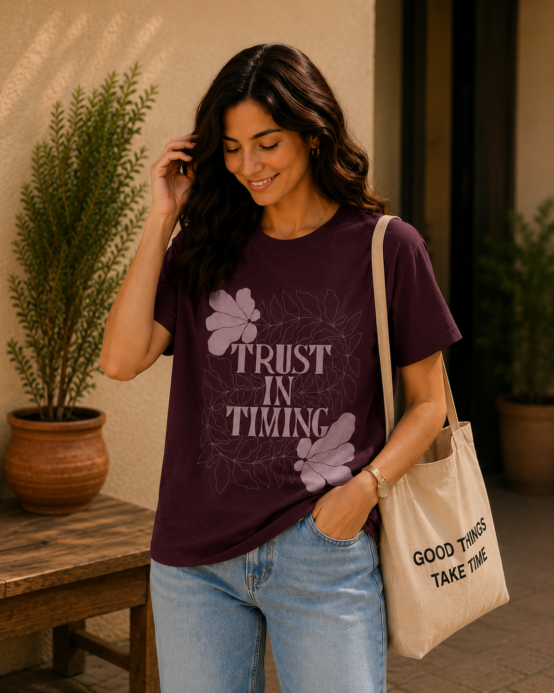 Women Trust In Timing Typography T-Shirt