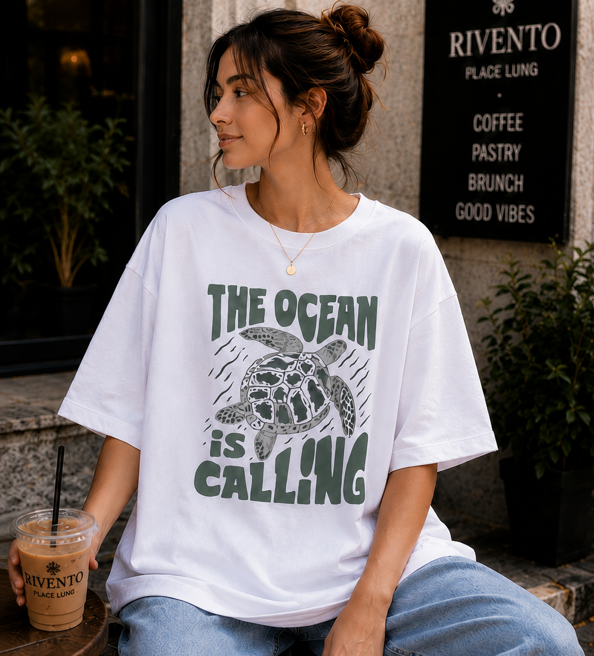 Women Ocean Calling Coastal Collection Oversized T-Shirt