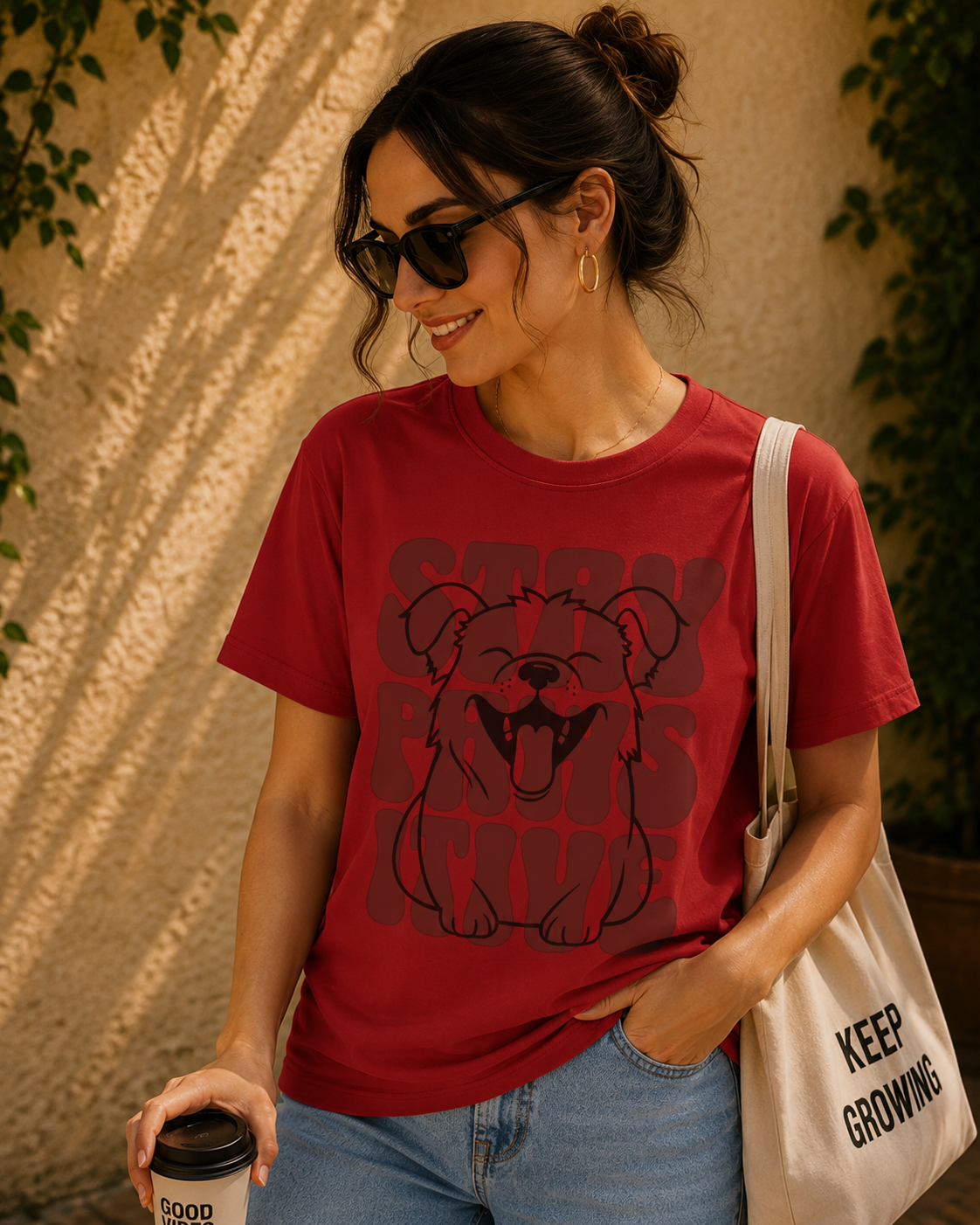 Women Stay Pawsitive Dog Graphic T-Shirt