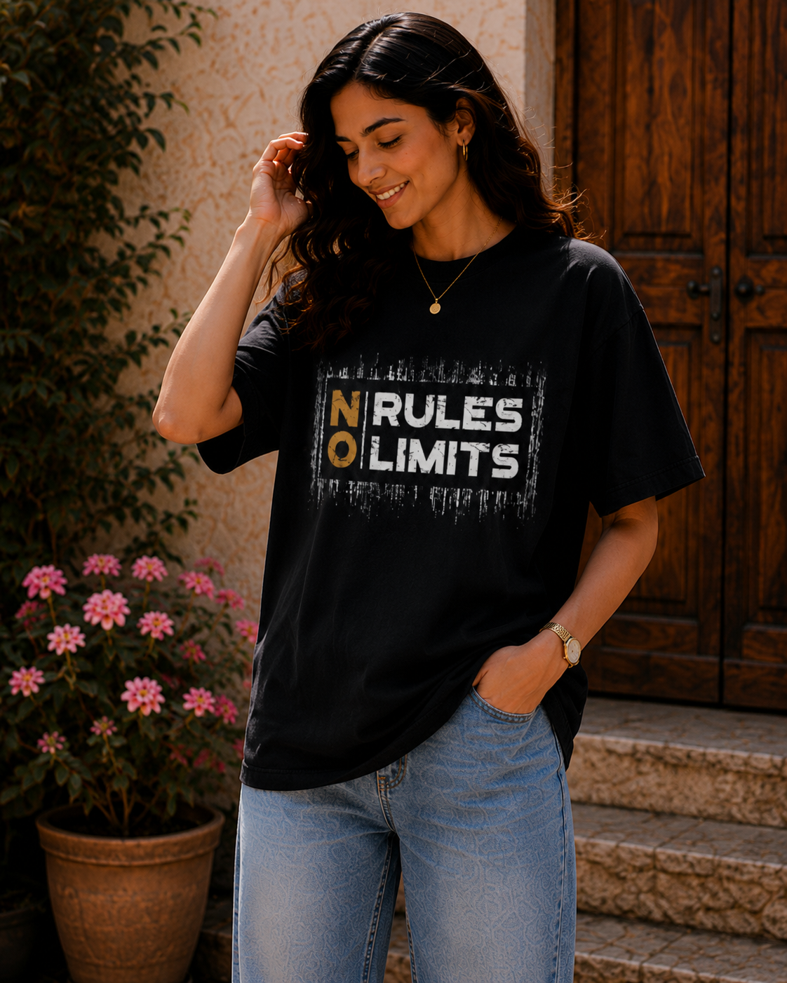 Women No Rules No Limits Graphic Oversized T-Shirt