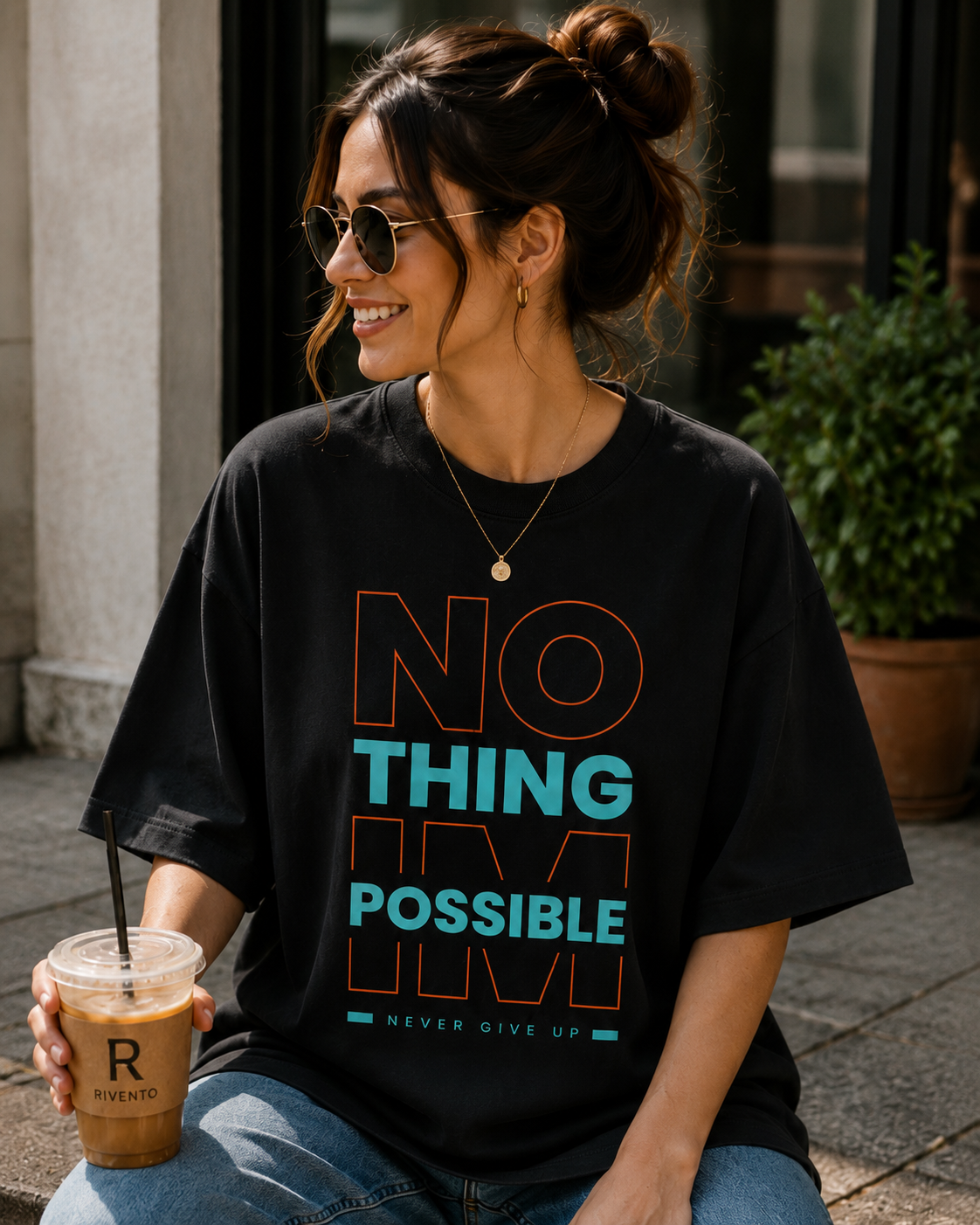 Women Nothing Is Impossible Graphic Oversized T-Shirt