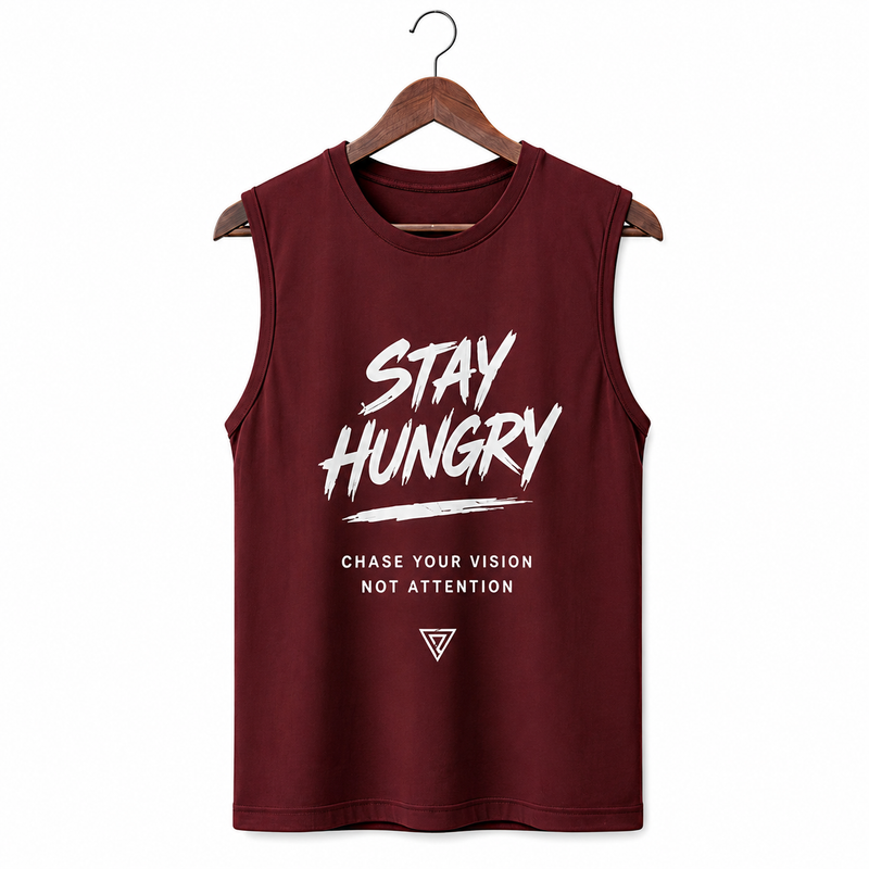 Stay Hungry Maroon Men's Graphic Tank Top