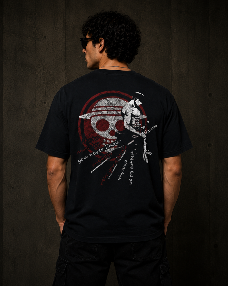 Samurai Skull Back Print Oversized T-Shirt for Men