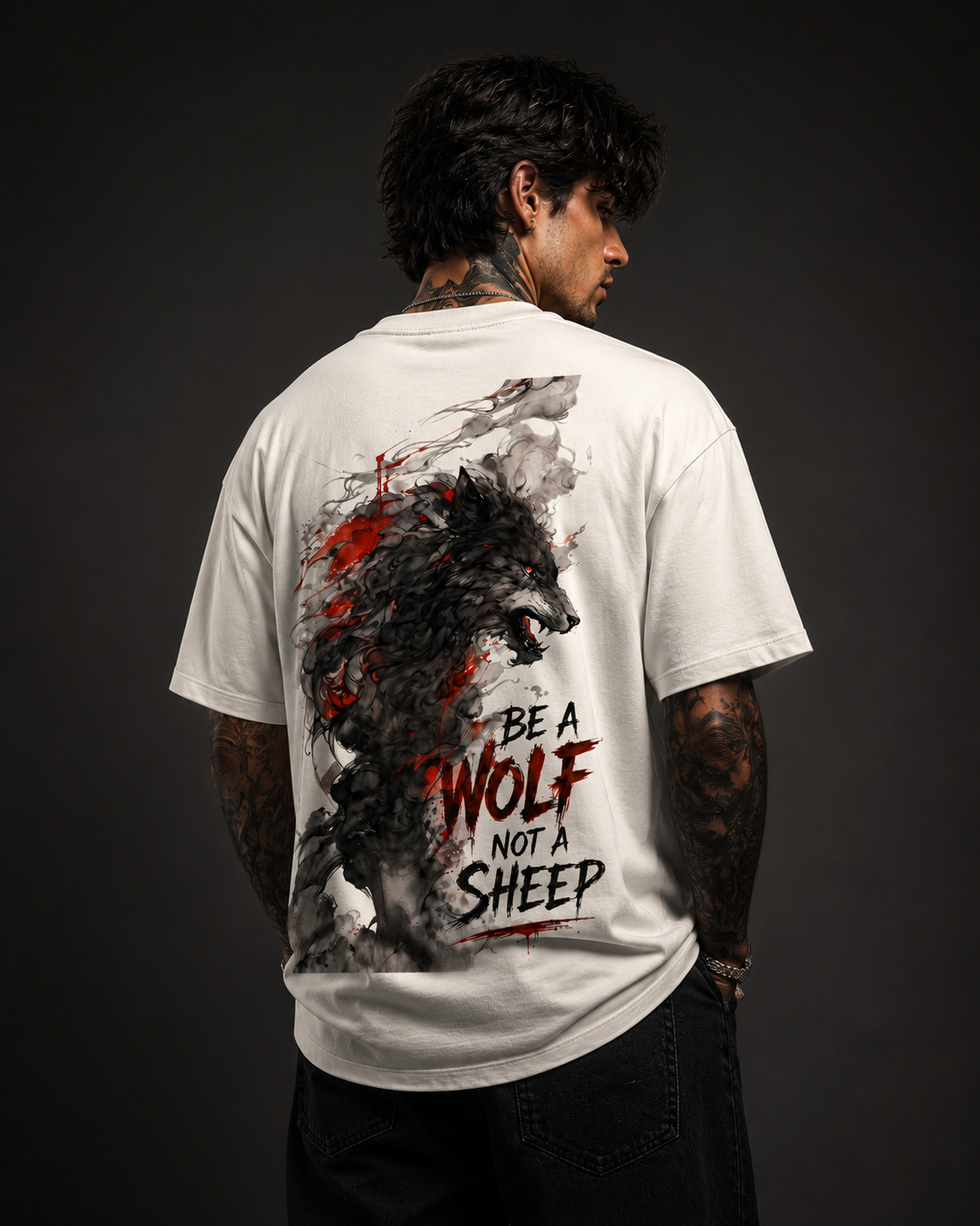 Be A Wolf Not A Sheep Back Print Oversized T-Shirt for Men