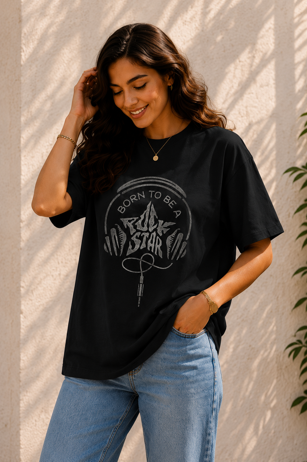 Women Rock Star Graphic Oversized T-Shirt