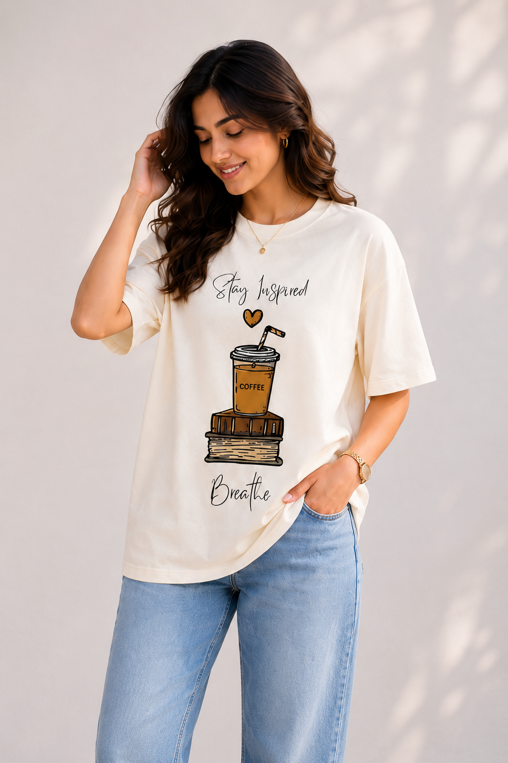 Women Coffee & Books Graphic Oversized T-Shirt
