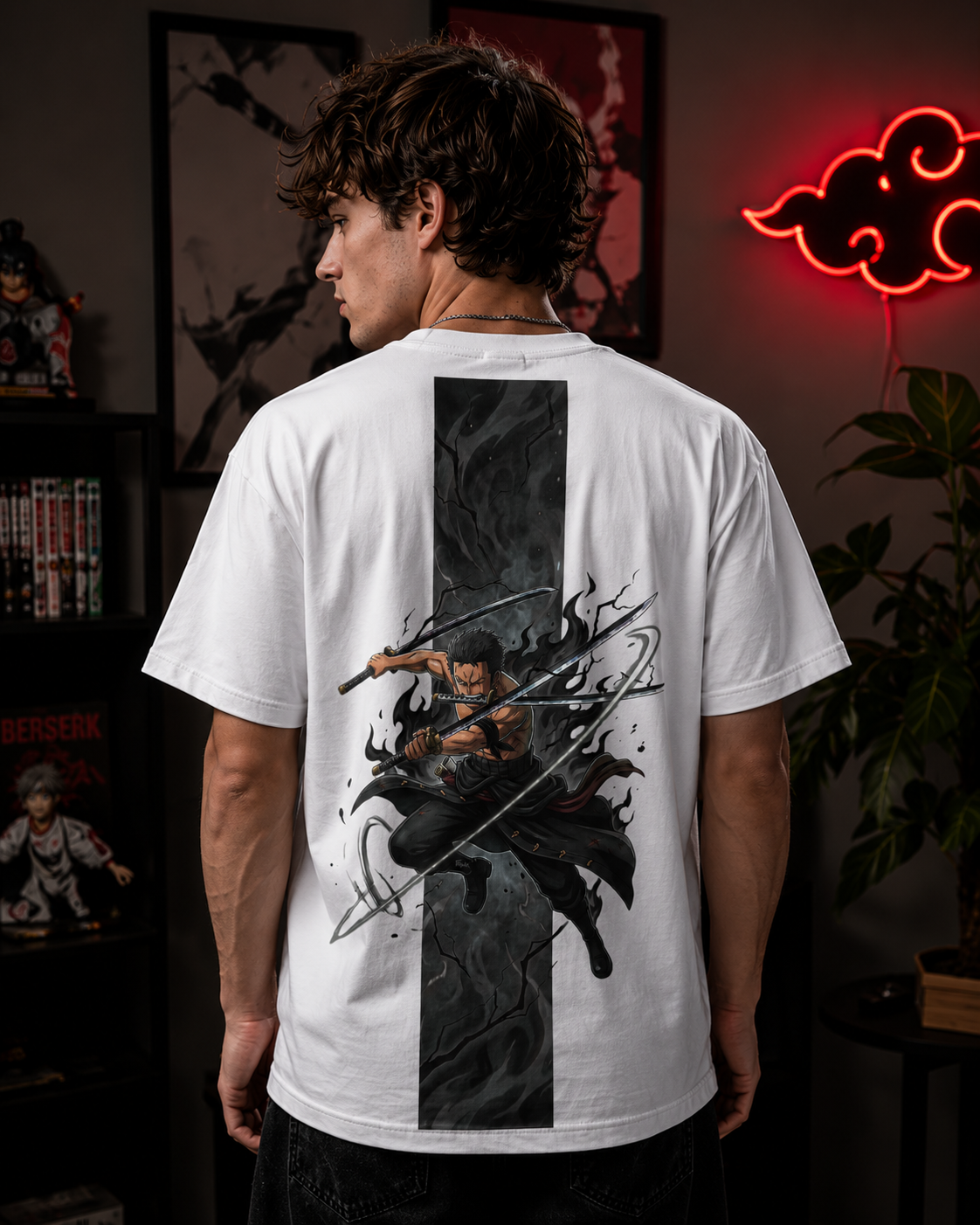 Three Sword Warrior Back Print Oversized T-Shirt for Men