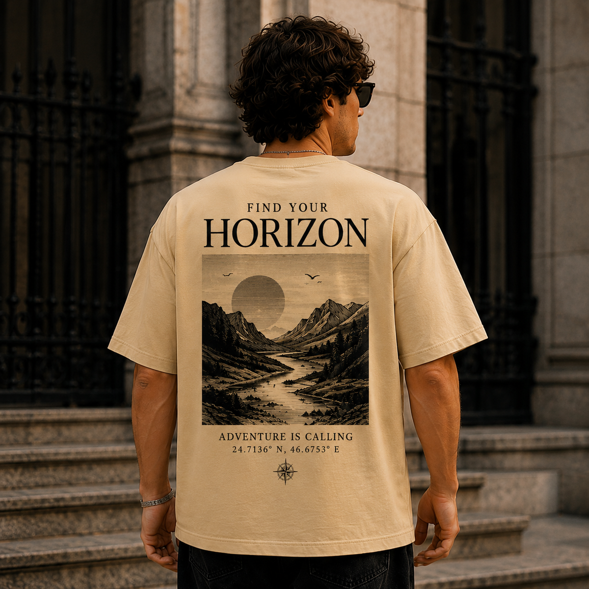 Find Your Horizon Oversized Graphic T-Shirt for Men