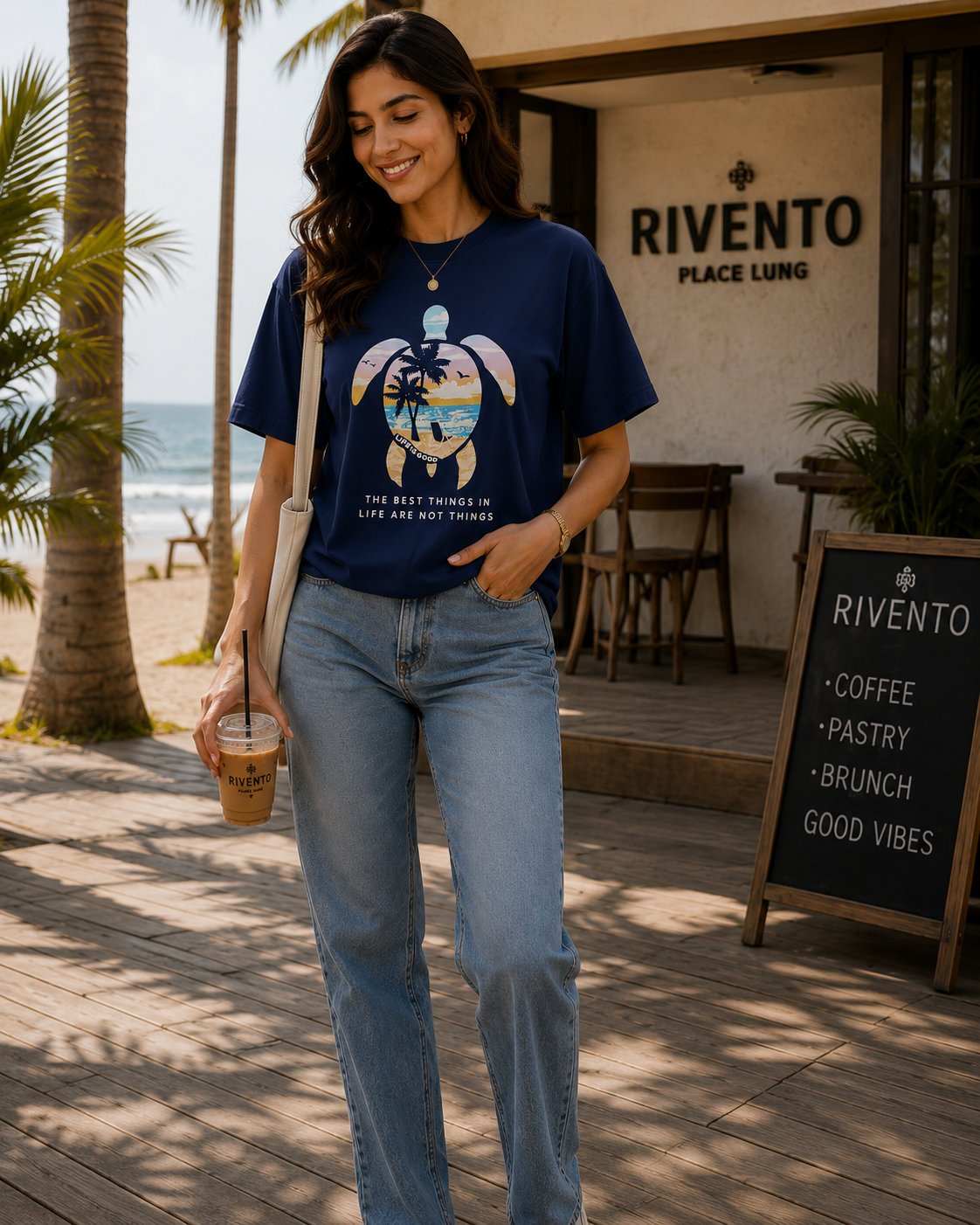 Women Coastal Turtle Paradise Oversized T-Shirt