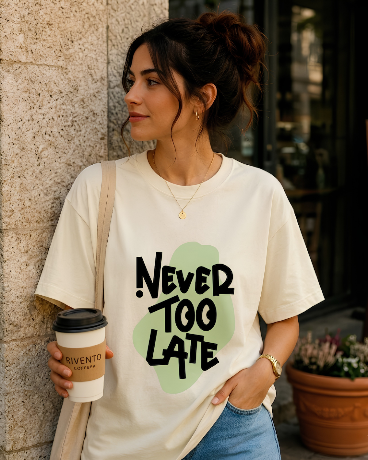 Women Never Too Late Motivational Oversized T-Shirt