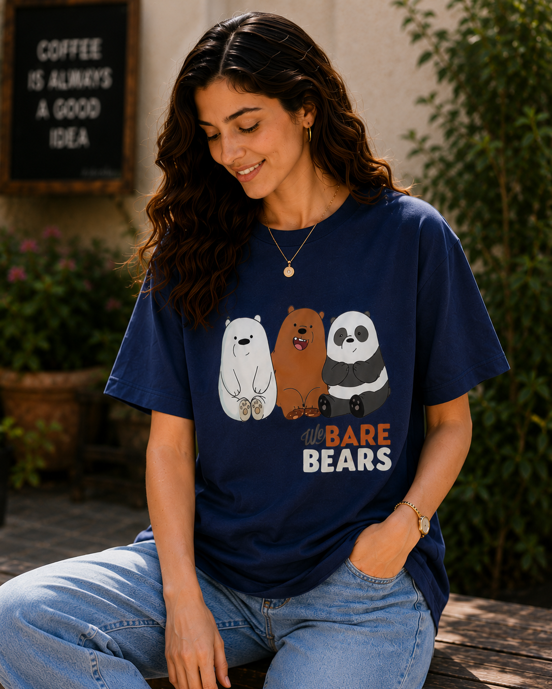 Women We Bare Bears Graphic Oversized T-Shirt
