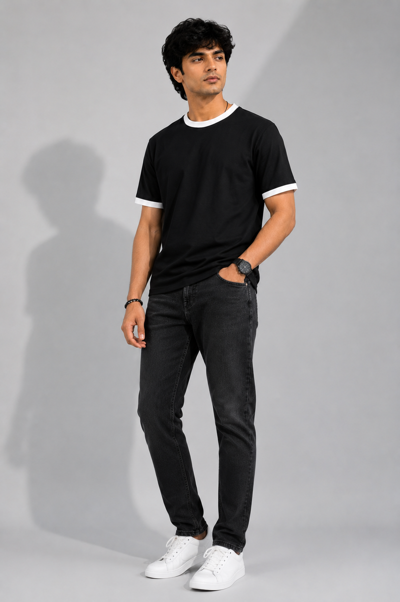 Minimal Black & White Men's Classic Fit Ringer T-Shirt