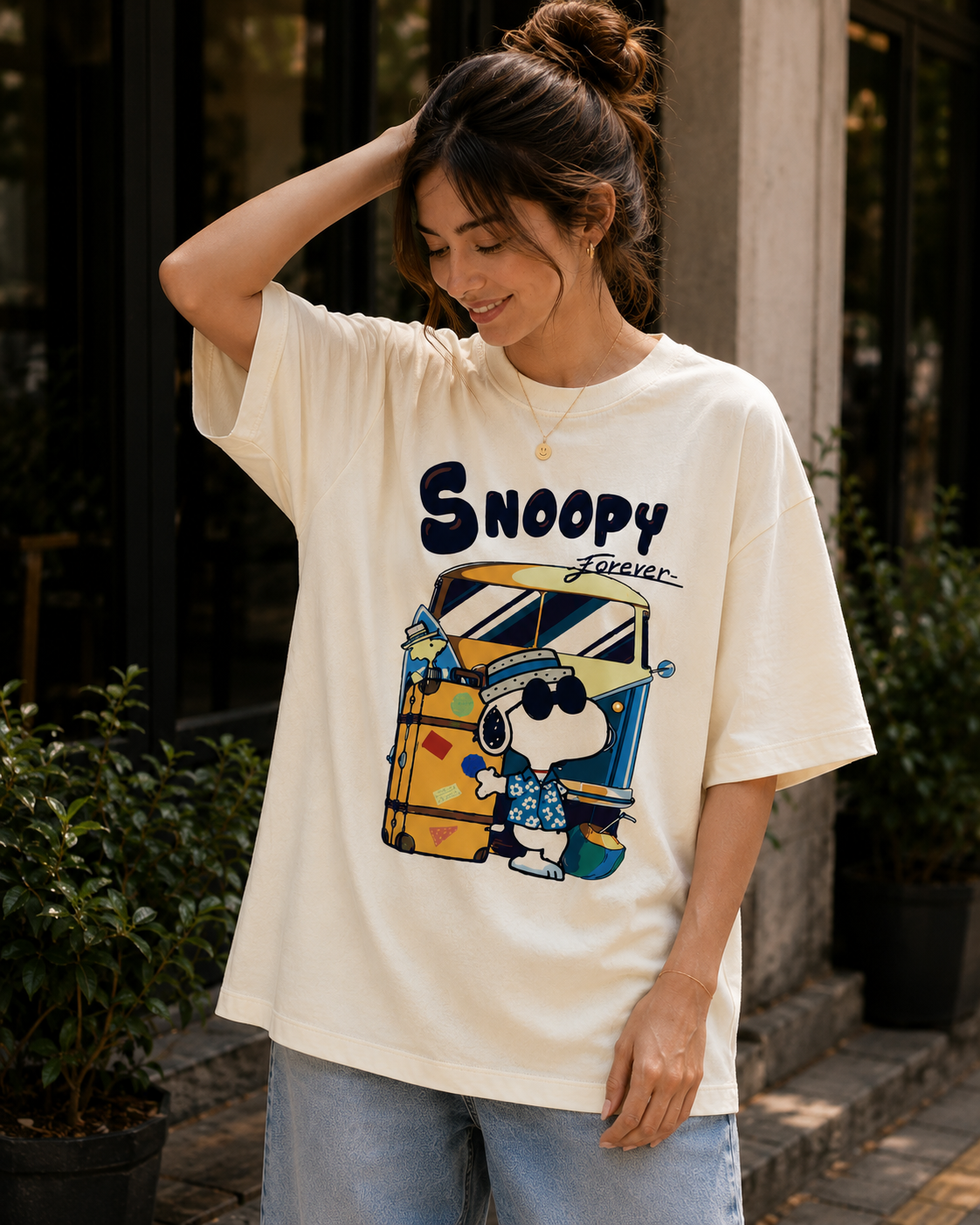 Women Snoopy Forever Travel Graphic Oversized T-Shirt