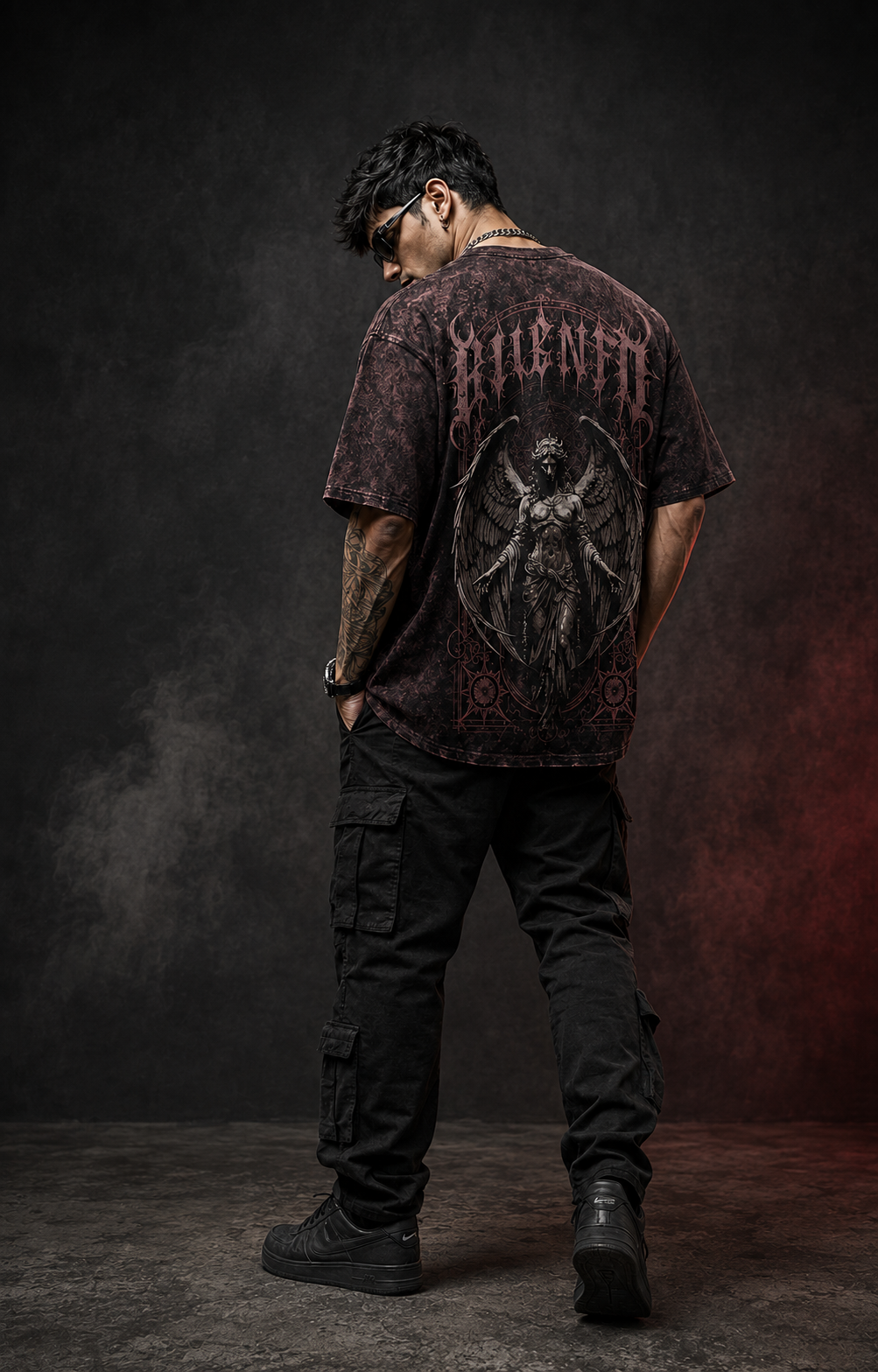 Rivento Fallen Angel Gothic Graphic Oversized T-Shirt – Maroon