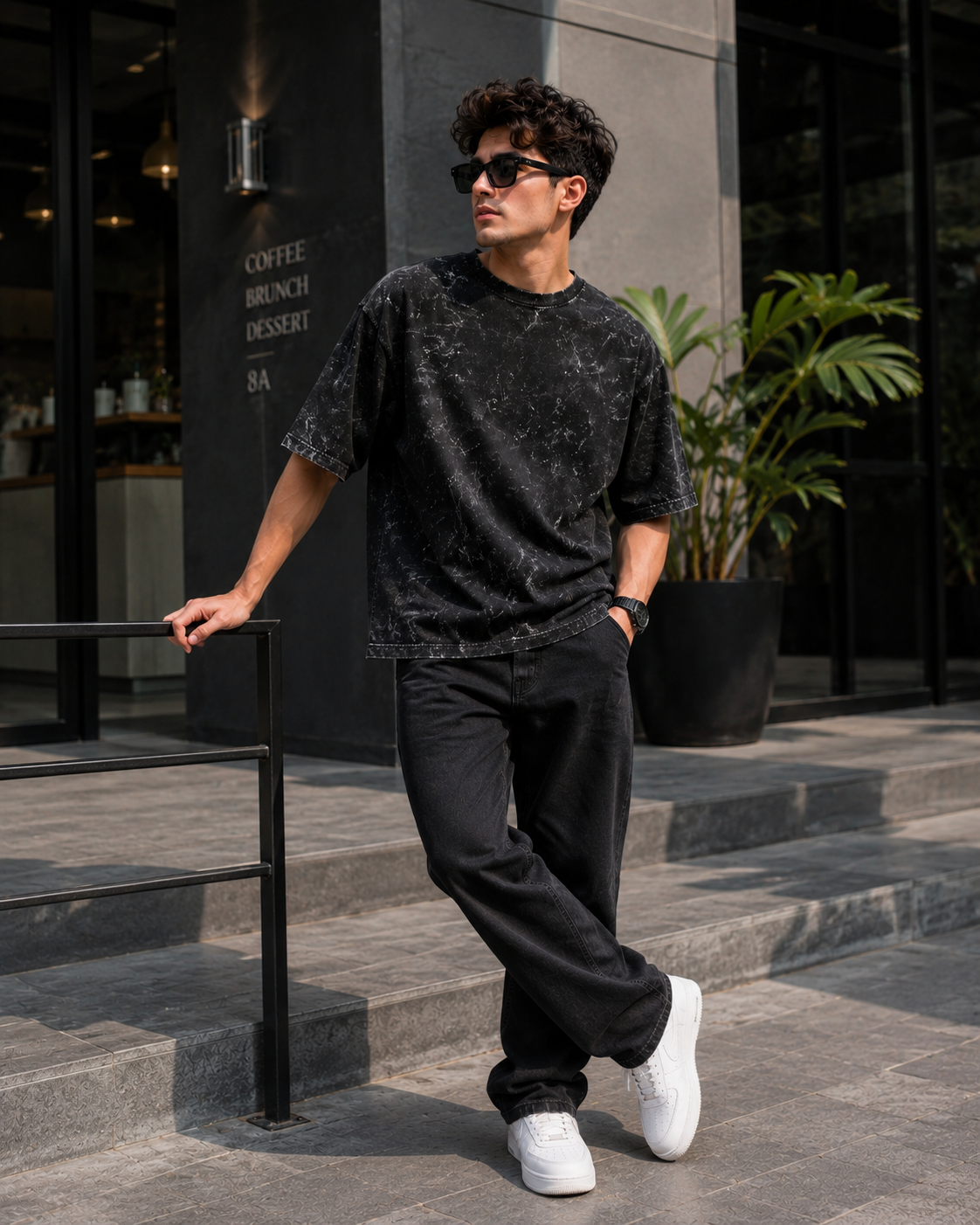 Midnight Storm Black Acid Wash Men's Oversized T-Shirt