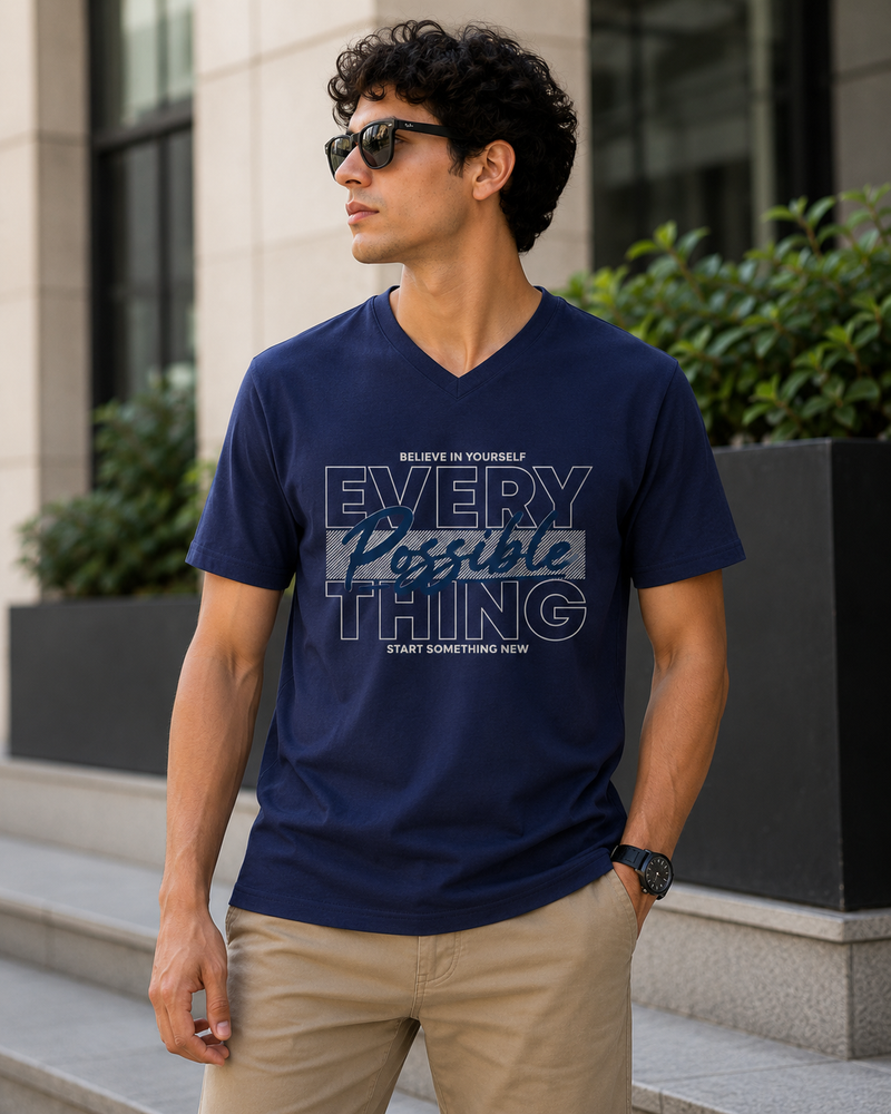 Everything Takes Time Navy Blue Men's Classic Fit V-Neck T-Shirt