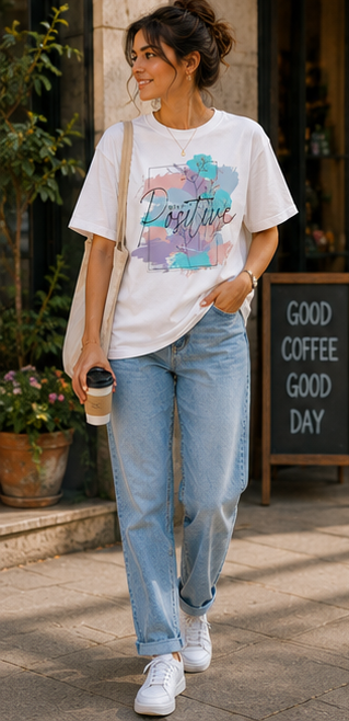 Women Positive Vibes Inspirational Graphic Printed Oversized Cotton T-Shirt
