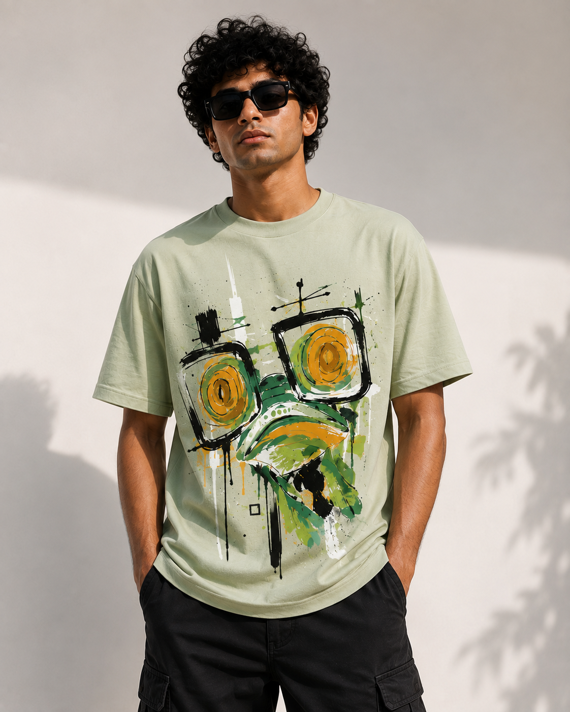 Abstract Vision Classic Sage Green Graphic T-Shirt