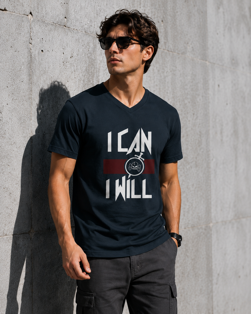 I Can I Will Charcoal Men's Classic Fit V-Neck T-Shirt