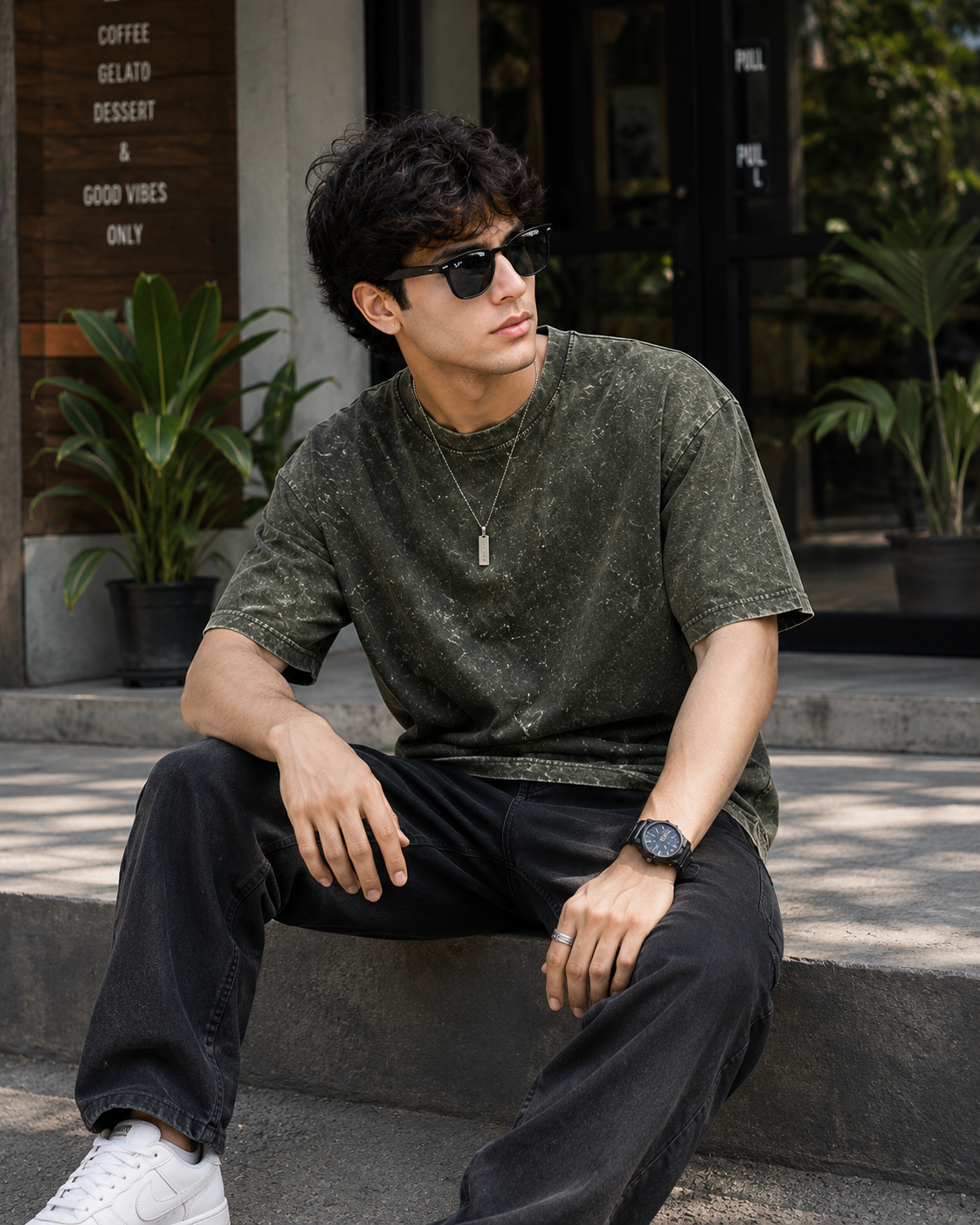 Olive Terrain Green Acid Wash Men's Oversized T-Shirt