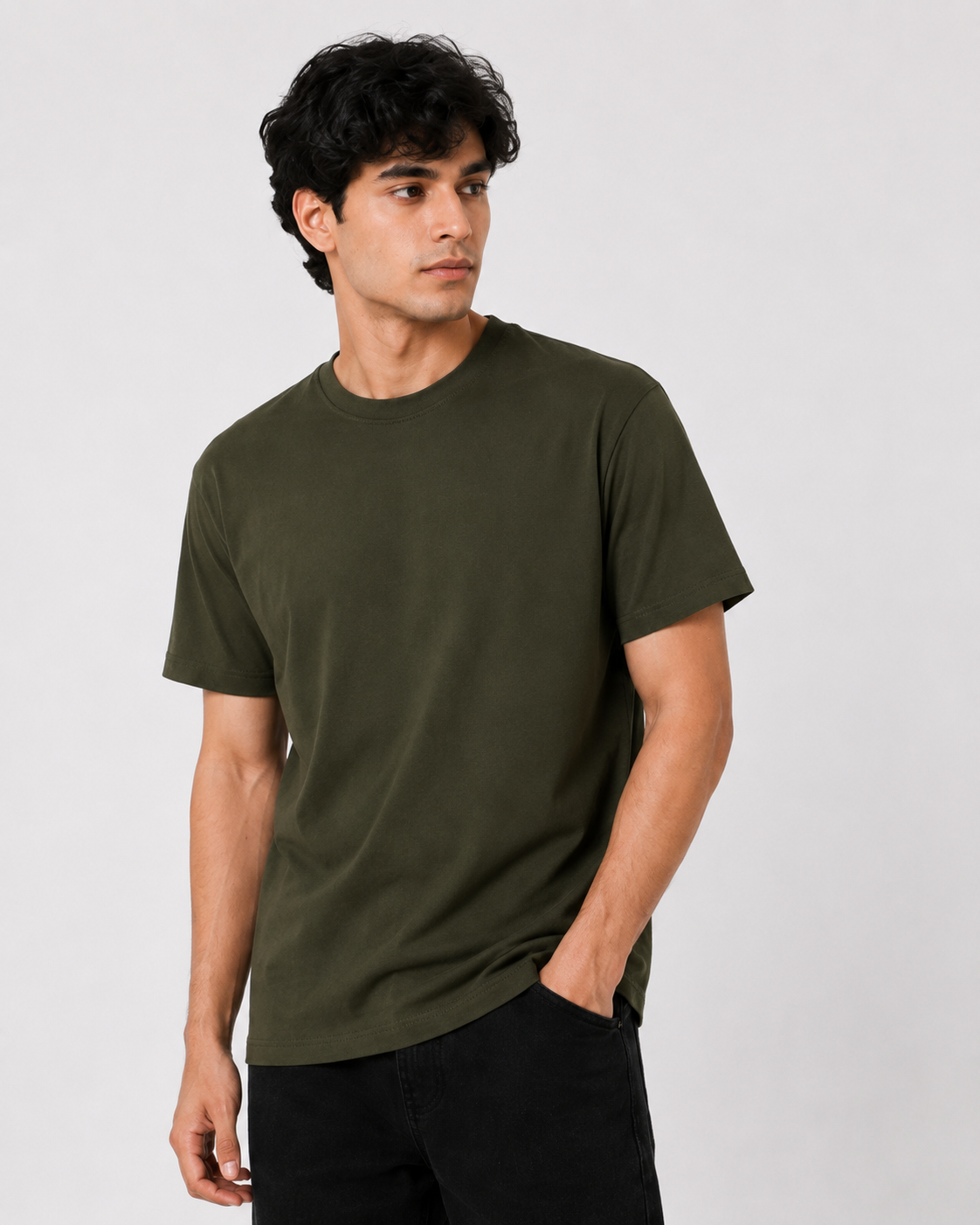 Olive Green Premium Solid Classic Fit T-Shirt