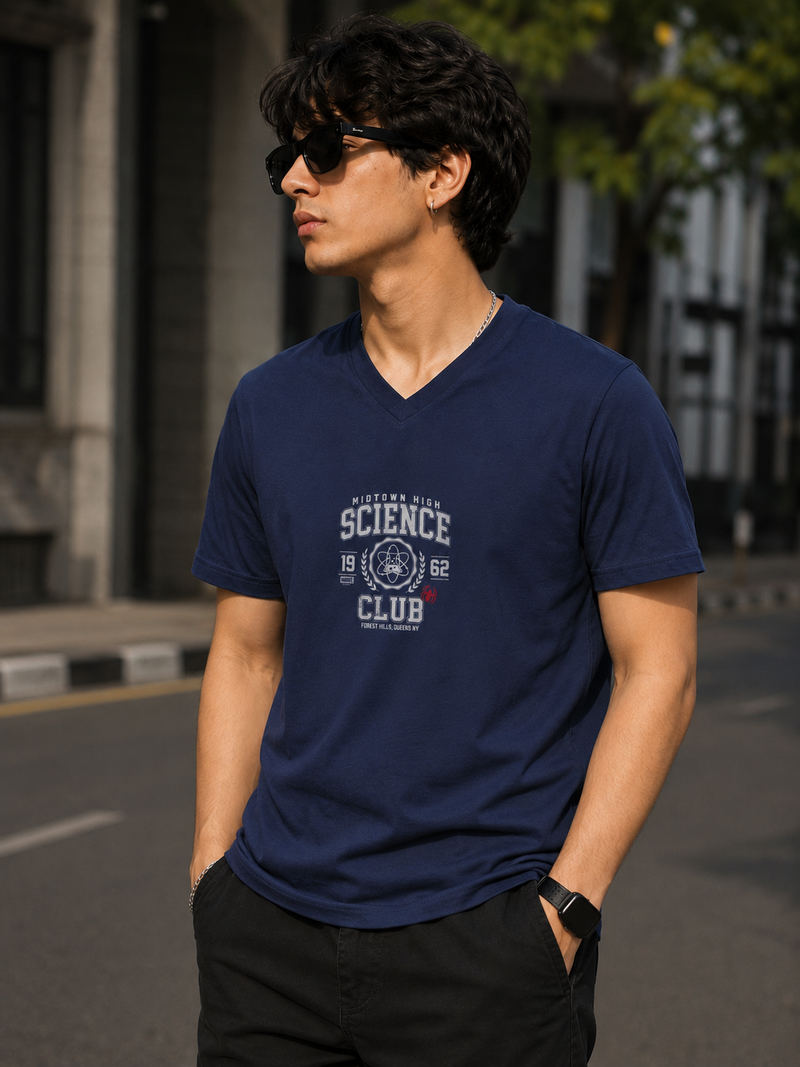 Science Club Navy Blue Men's Classic Fit V-Neck T-Shirt