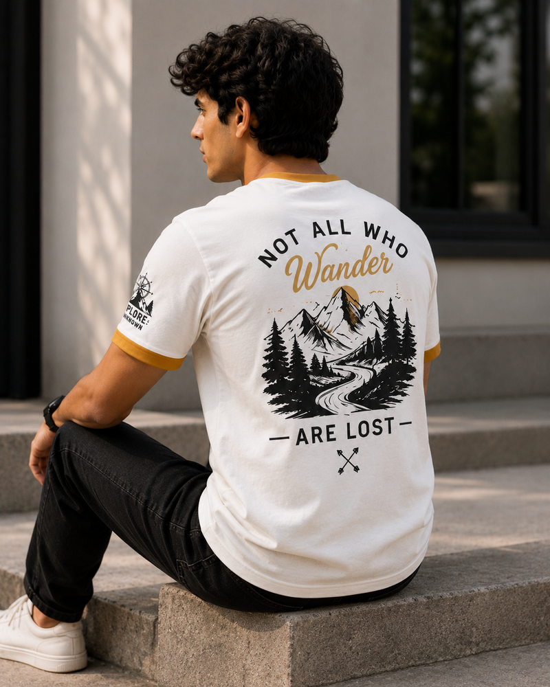 Not All Who Wander White Men's Classic Fit Contrast Neck T-Shirt