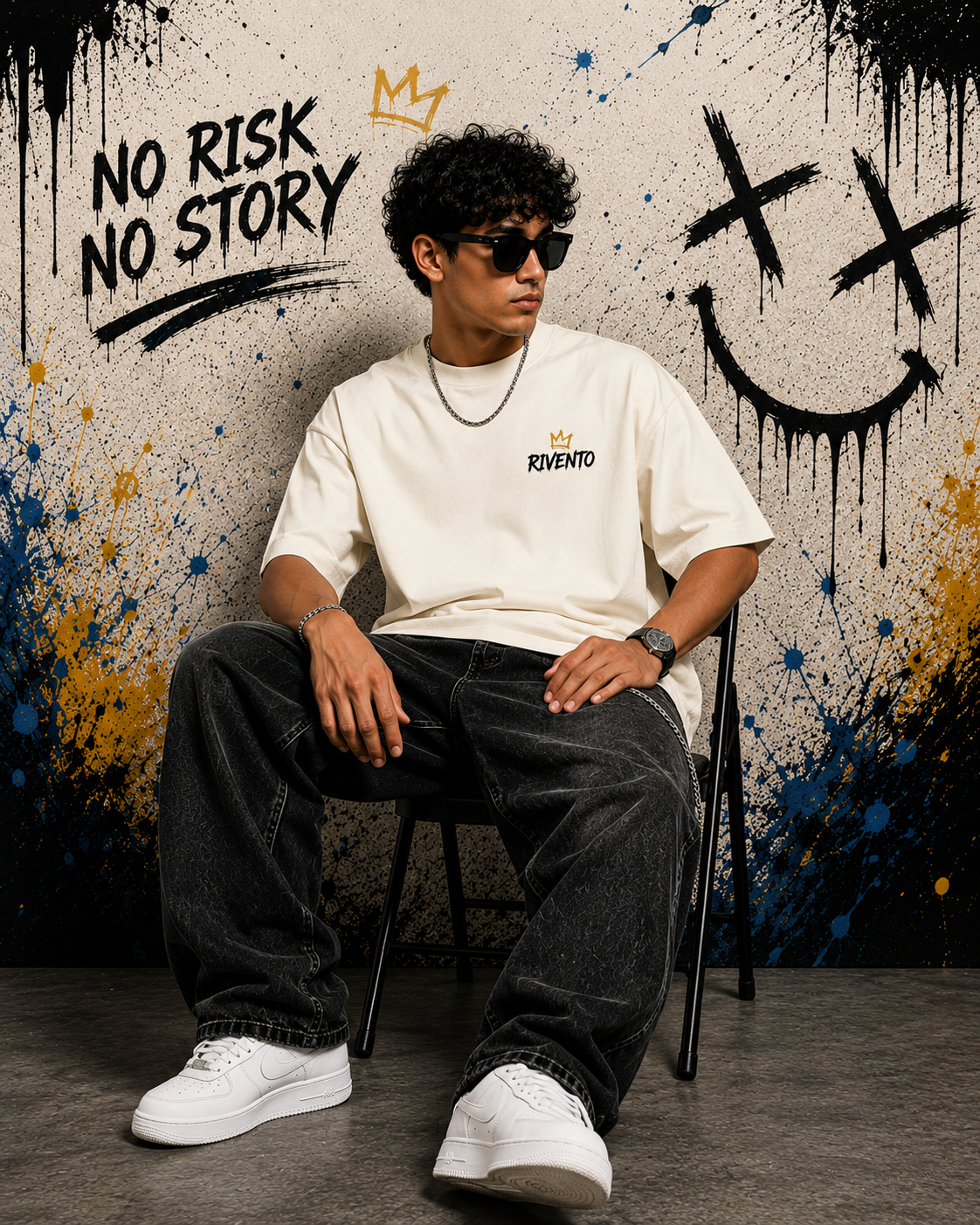 No Risk No Story Oversized Graphic T-Shirt for Men