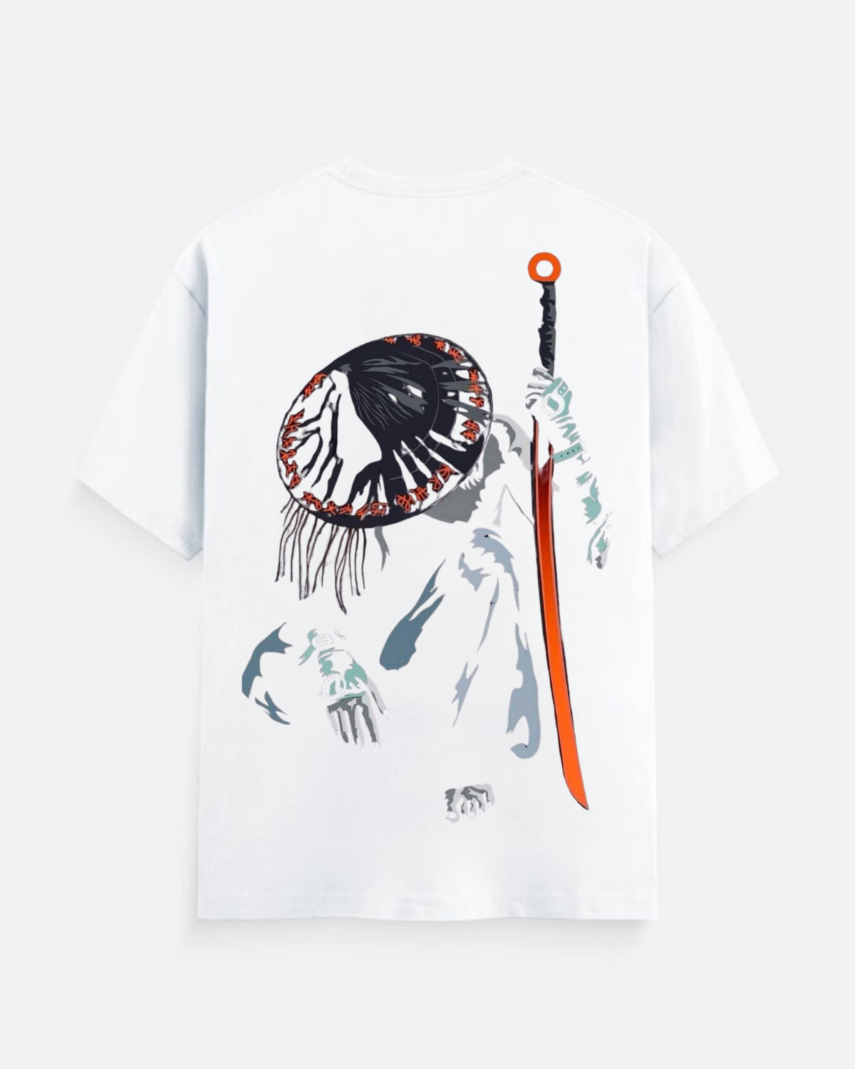 Sword Warrior Anime Graphic Oversized T-Shirt in White - Rivento Fashion oversized t-shirt for men