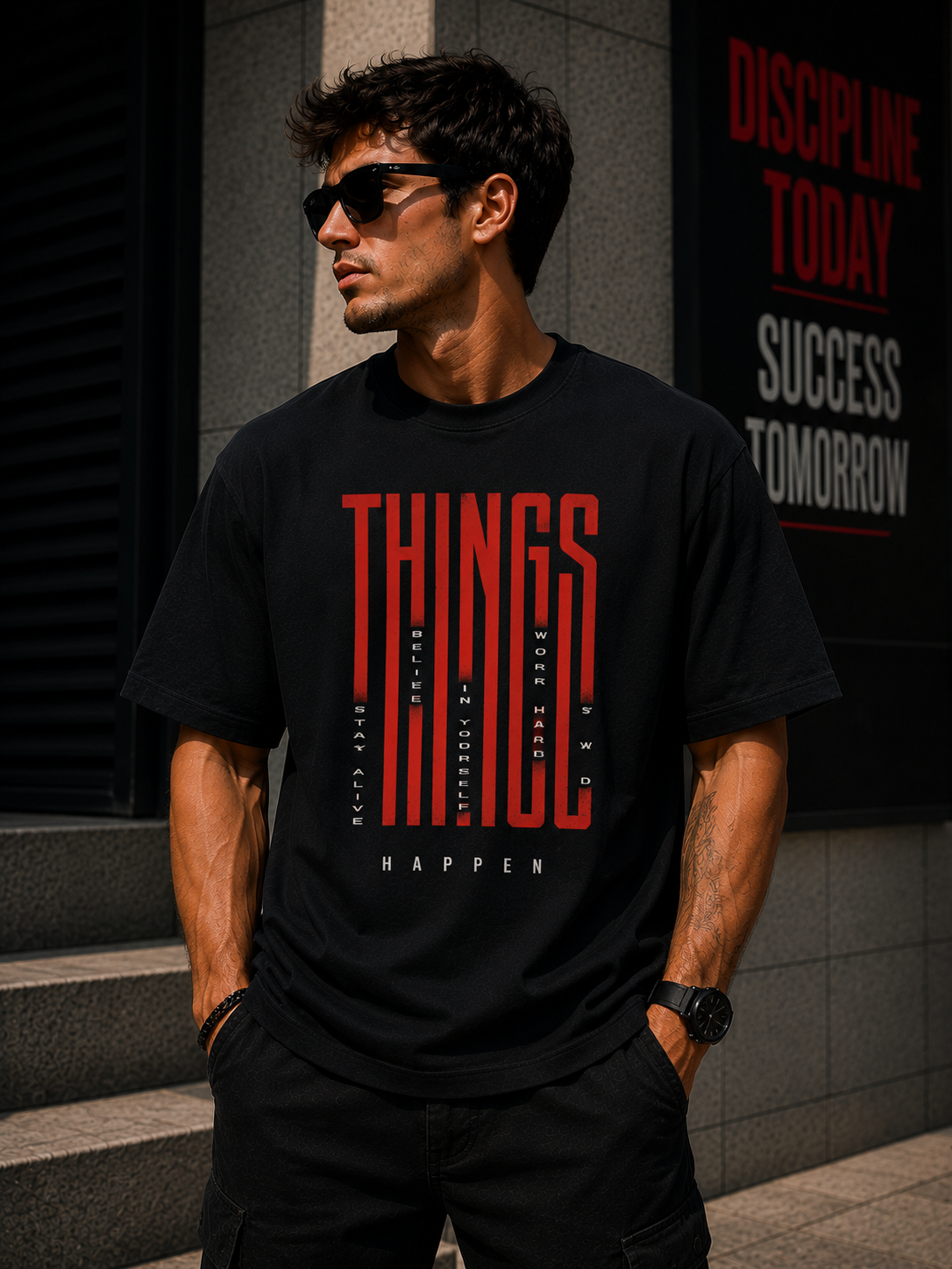Things Happen Motivational Graphic Oversized T-Shirt for Men