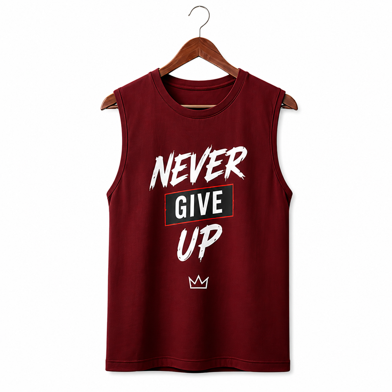 Never Give Up Maroon Men's Graphic Tank Top
