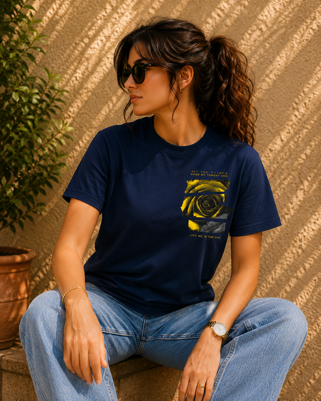 Women Golden Bloom Graphic T-Shirt