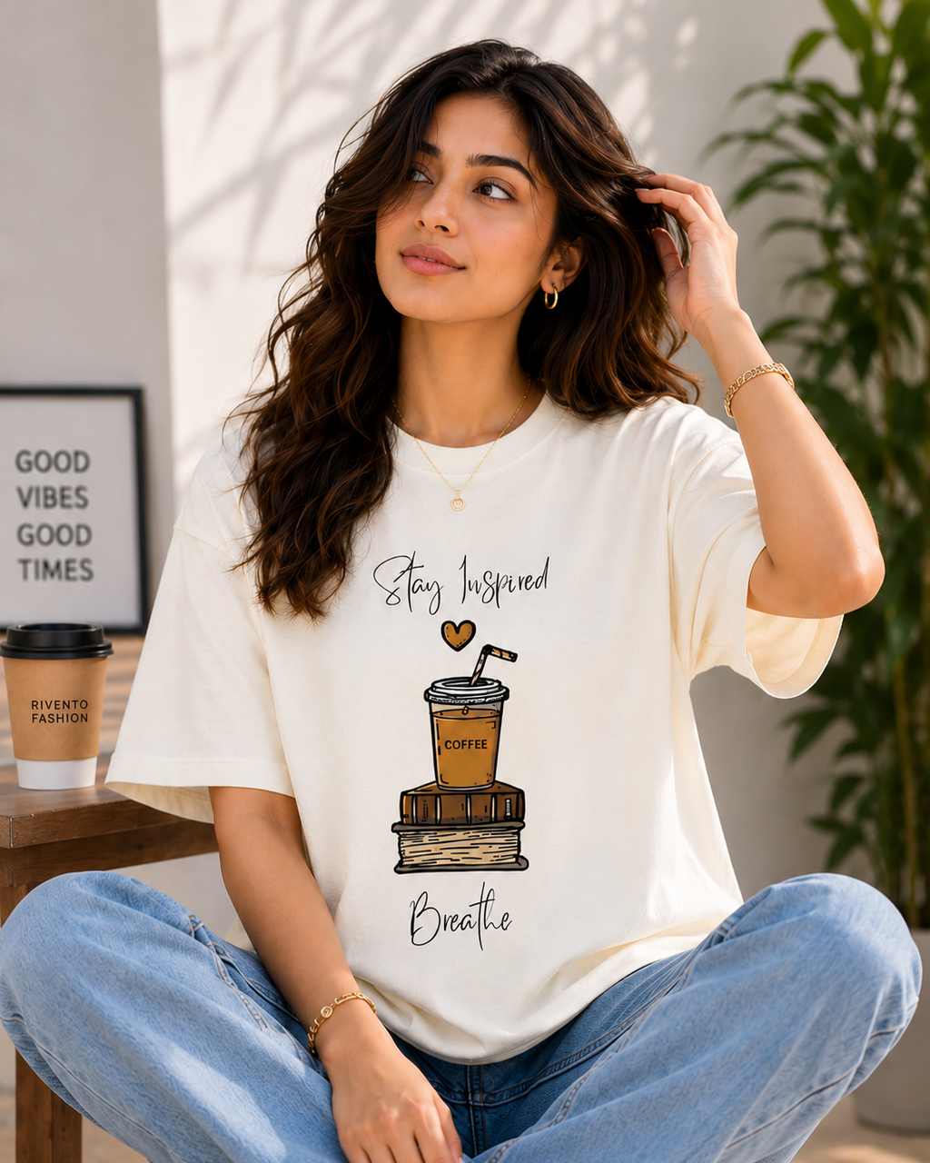Women Coffee & Books Graphic Oversized T-Shirt