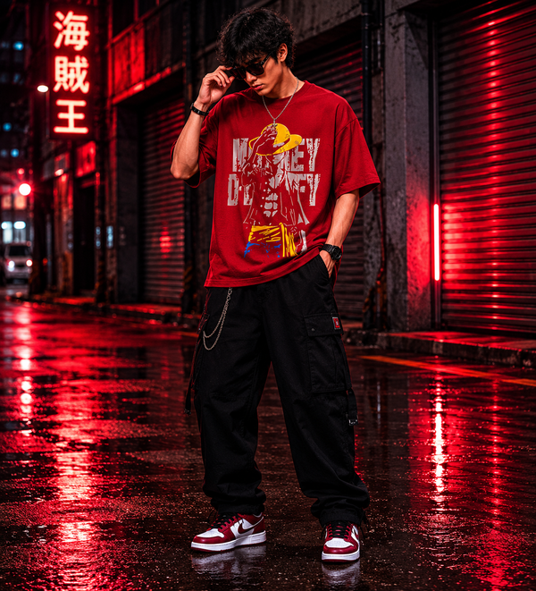 Luffy Anime Streetwear Graphic Oversized  T-Shirt for Men