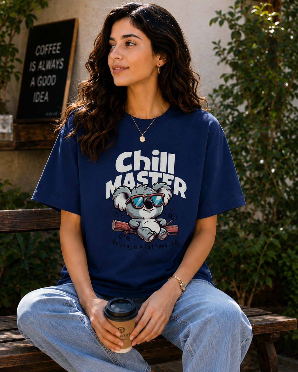 Women Cute Koala Chill Master Graphic Oversized Tee