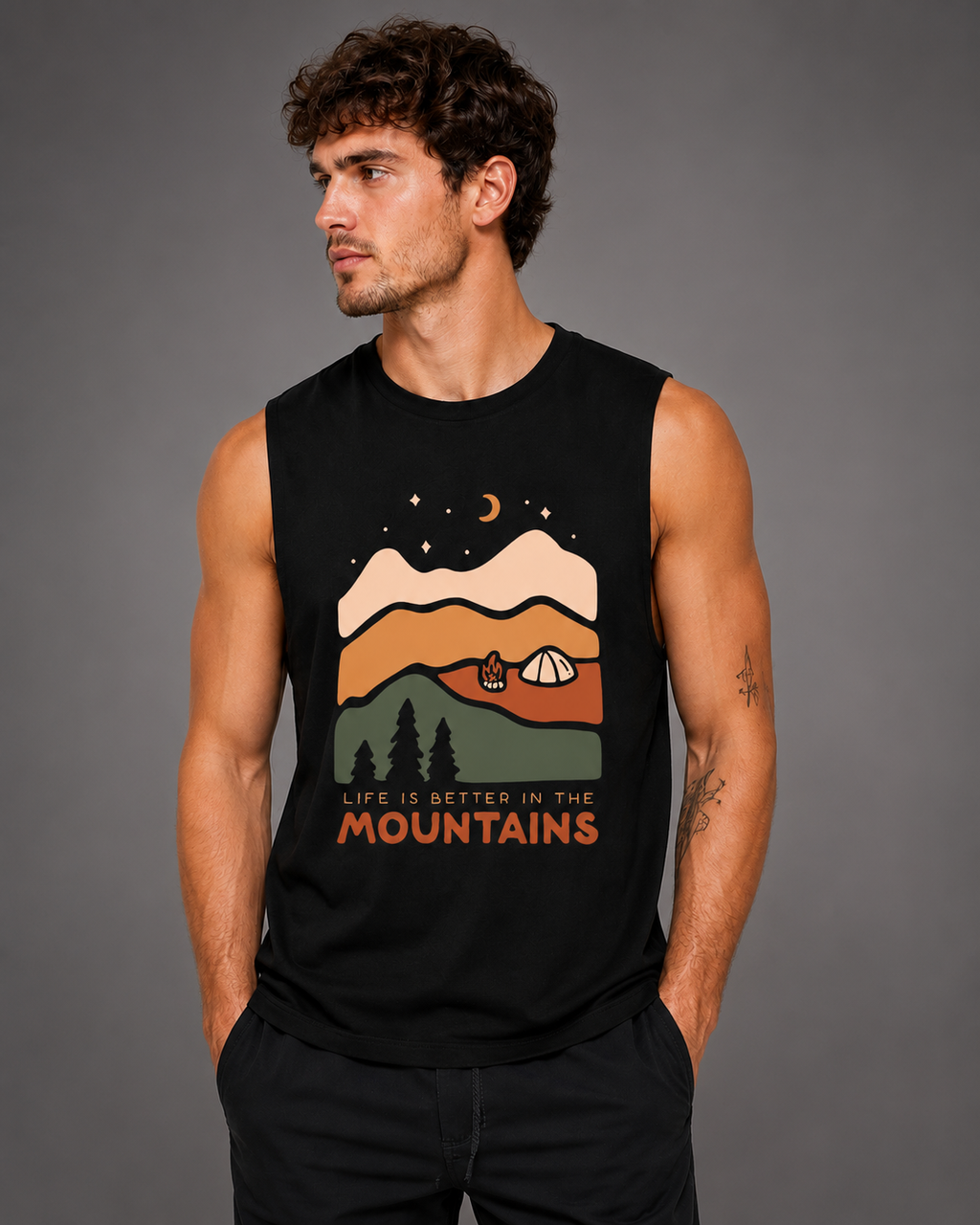 Life Is Better in the Mountains Black Graphic Tank Top for Men