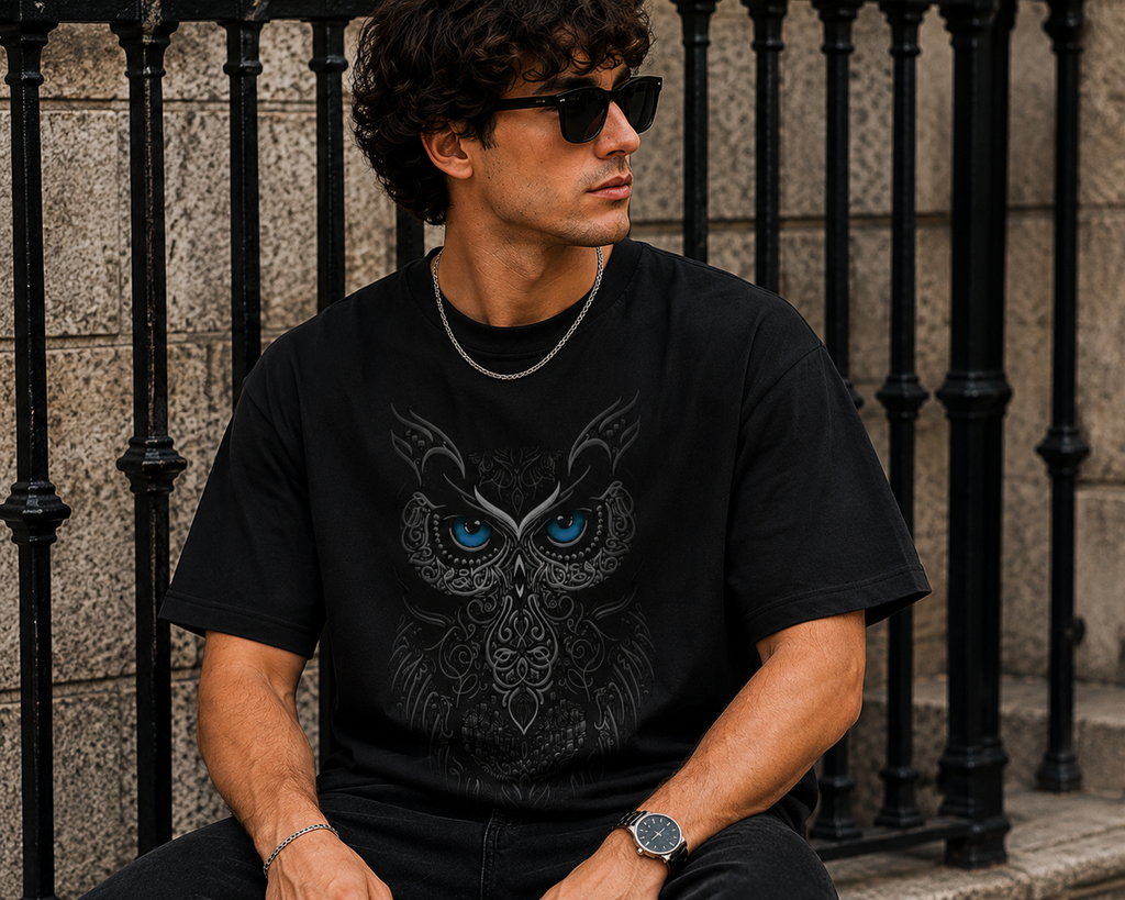 Midnight Guardian Owl Oversized Graphic T-Shirt for Men
