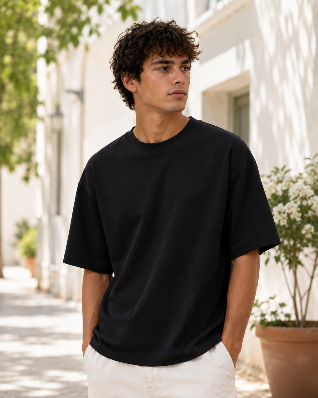 Men's Premium Black Oversized Cotton Solid T-Shirt