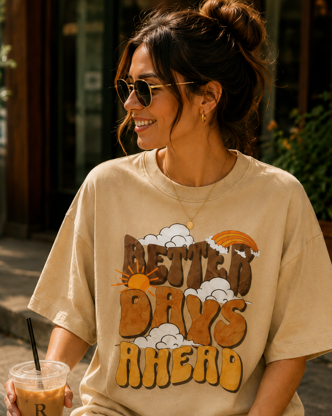 Women Better Days Ahead Oversized Graphic T-Shirt