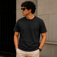 Softcore Men's Premium Black Heather Classic Fit Solid T-Shirt