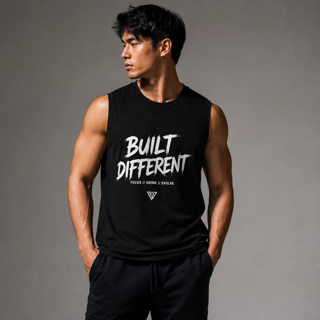 Built Different Black Motivational Graphic Tank Top for Men