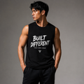 Built Different Black Motivational Graphic Tank Top for Men