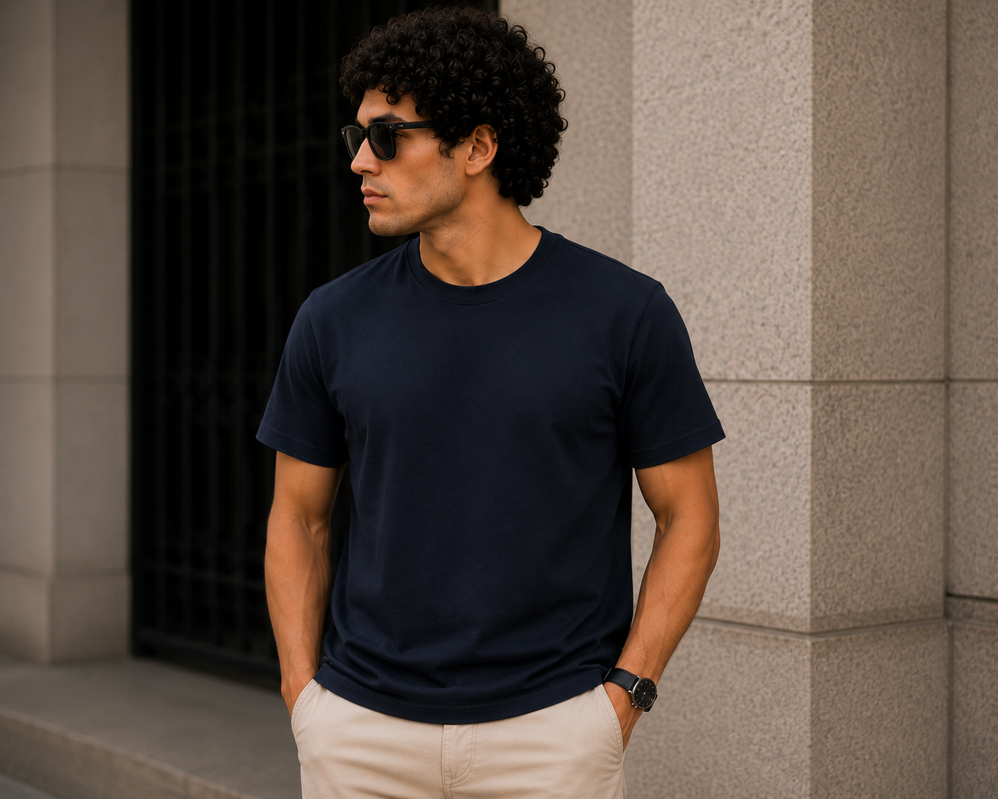 Softcore Men's Premium Navy Blue Classic Fit Solid T-Shirt