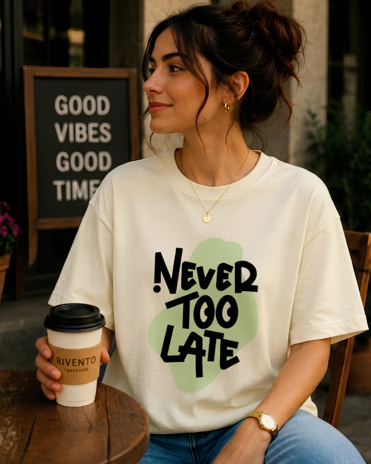 Women Never Too Late Motivational Oversized T-Shirt