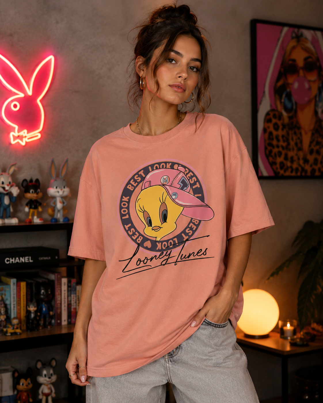 Women Tweety Cartoon Casual Graphic T-Shirt