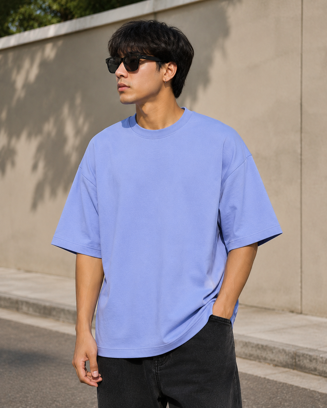 Men's Air Blue Oversized Drop Shoulder T-Shirt
