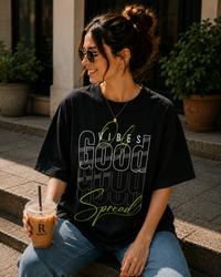 Women Spread Good Vibes Typography Graphic Oversized T-Shirt
